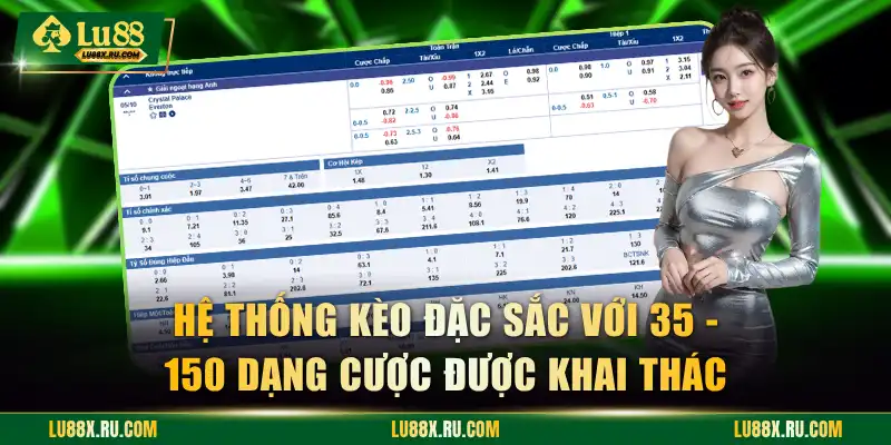 Hệ thống kèo đặc sắc với 35 - 150 dạng cược được khai thác