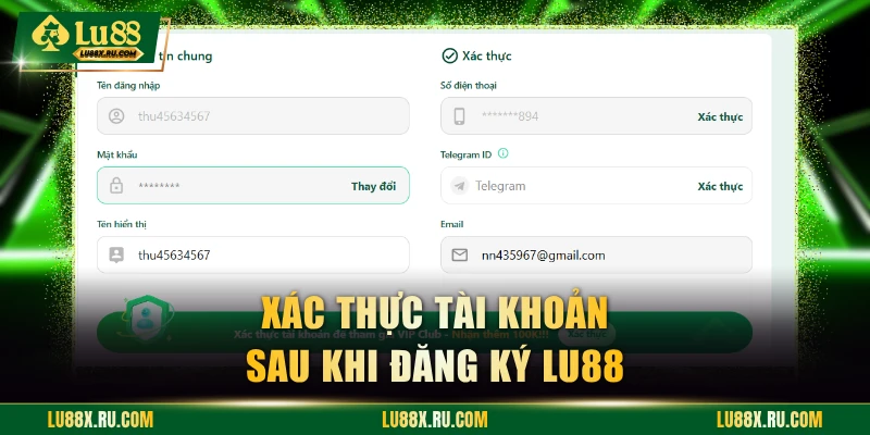 Xác thực tài khoản sau khi đăng ký LU88